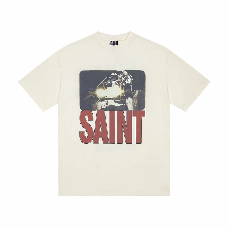 124💰S01# SAINT MICHAEL CHO fashionable astronaut print casual cotton loose short-sleeved T-shirt 15 apricot S, M, L, XL